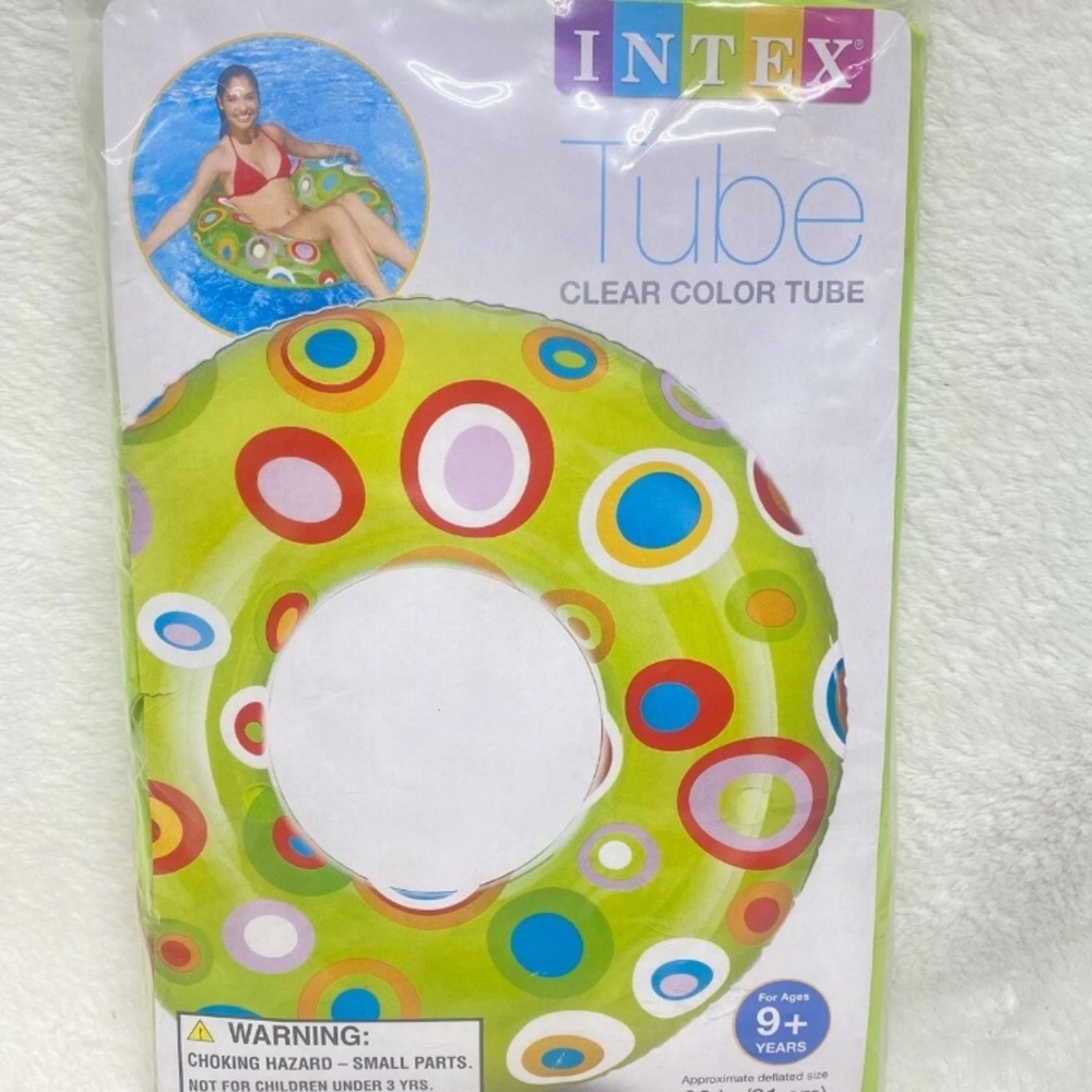 Lime Green Inflatable Swim Tube with Multicolor Bullseye Print